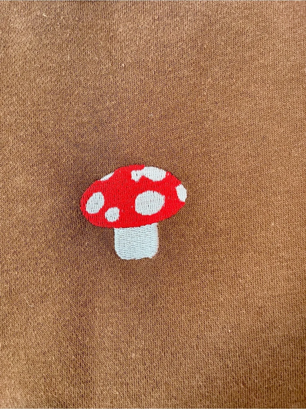 Brown Mushroom Embroidered Crewneck Sweater - Men